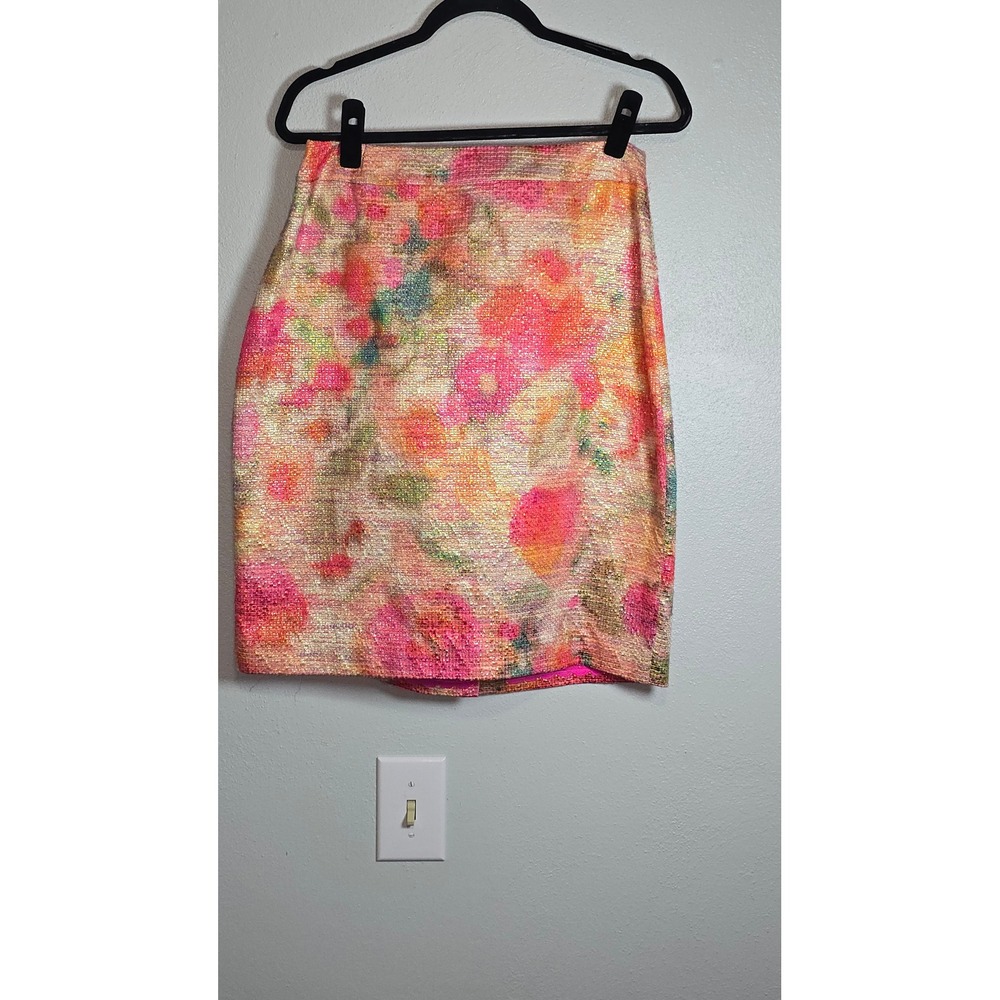 Kate Spade Skirt the Rules Pink Orange Floral Metallic Gold Tweed Mini 12
